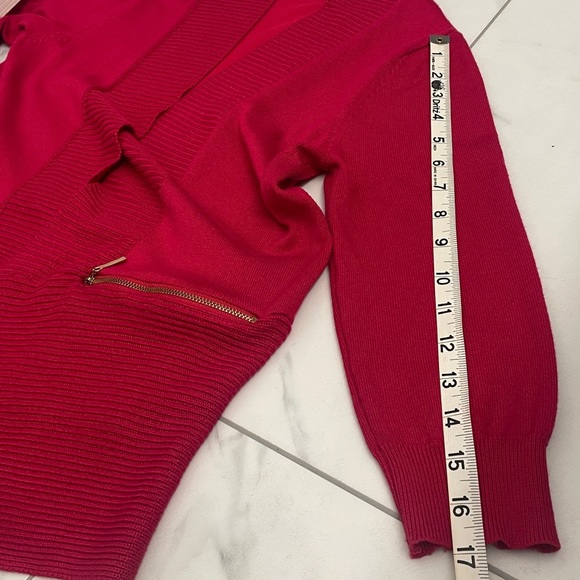 Joan Vass Fuchsia Red Cardigan Sweater Shawl Collar Pockets with Gold Zipper SzS - Picture 12 of 12